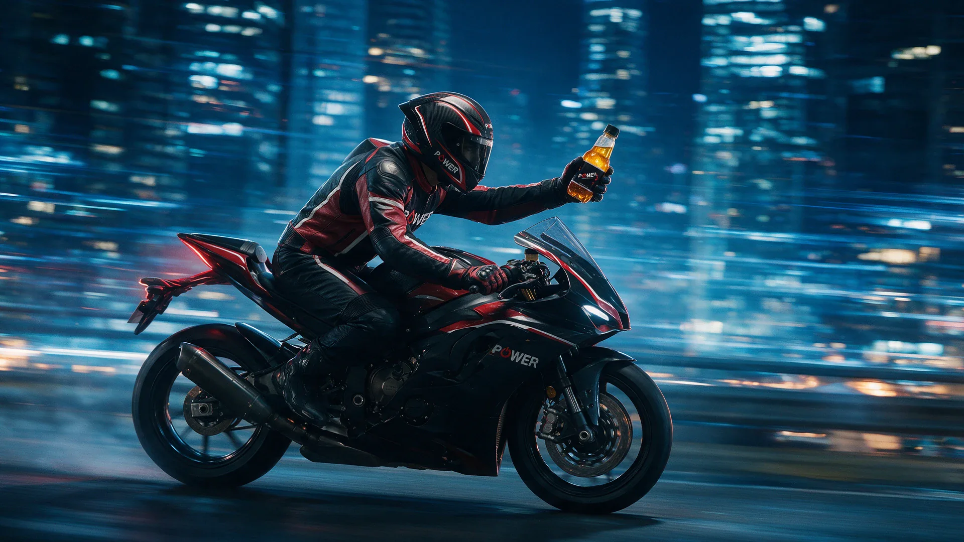 Full throttle, and the bottle still in shot.